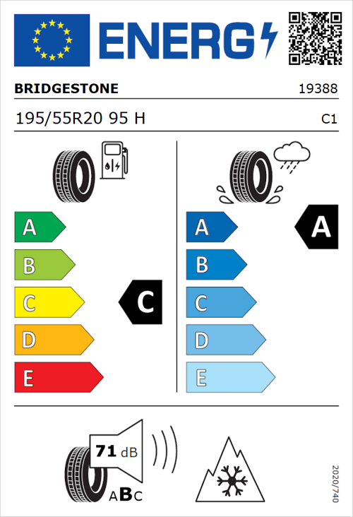 Tyre Label for Bridgestone Weather Control A005 EVO 195/55R20 95H