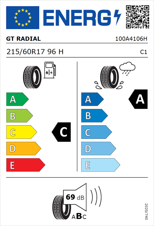 Tyre Label for GT Radial FE2 SUV 215/60R17 96H